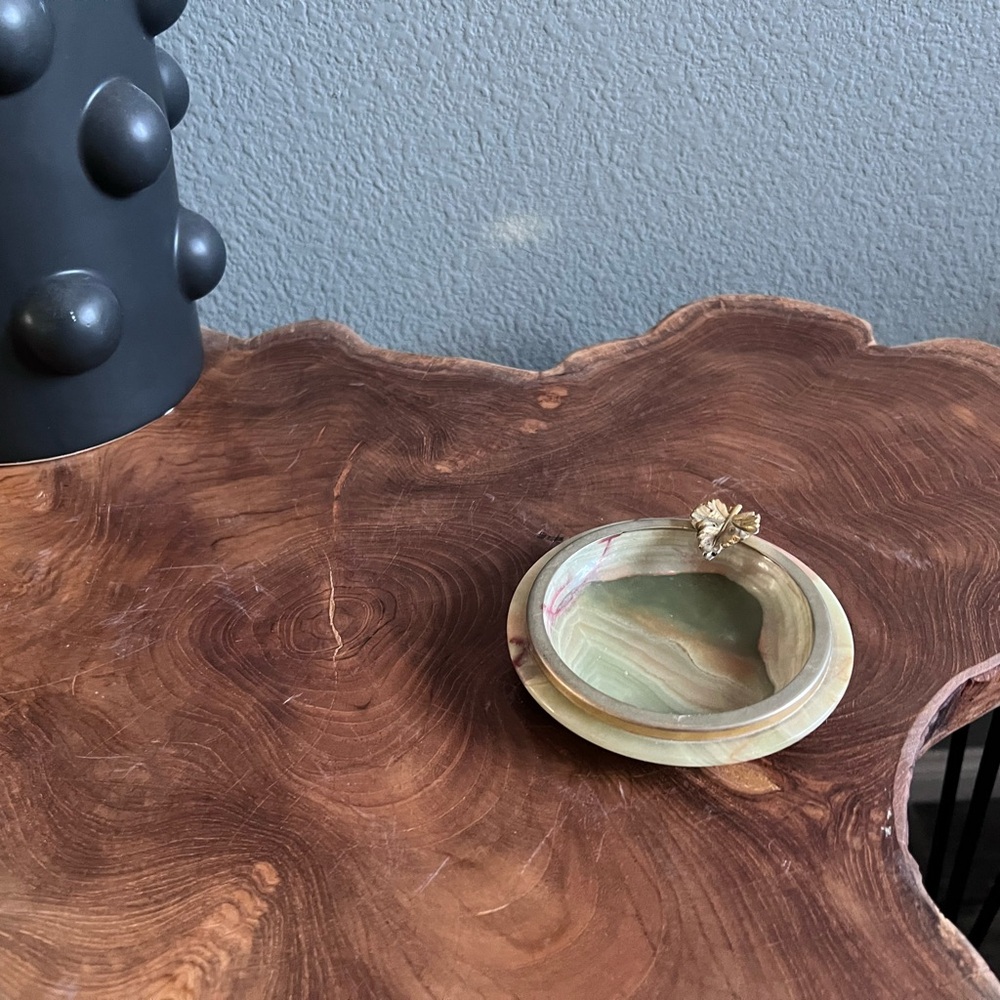 Vintage Brass Leaf Marble Ashtray